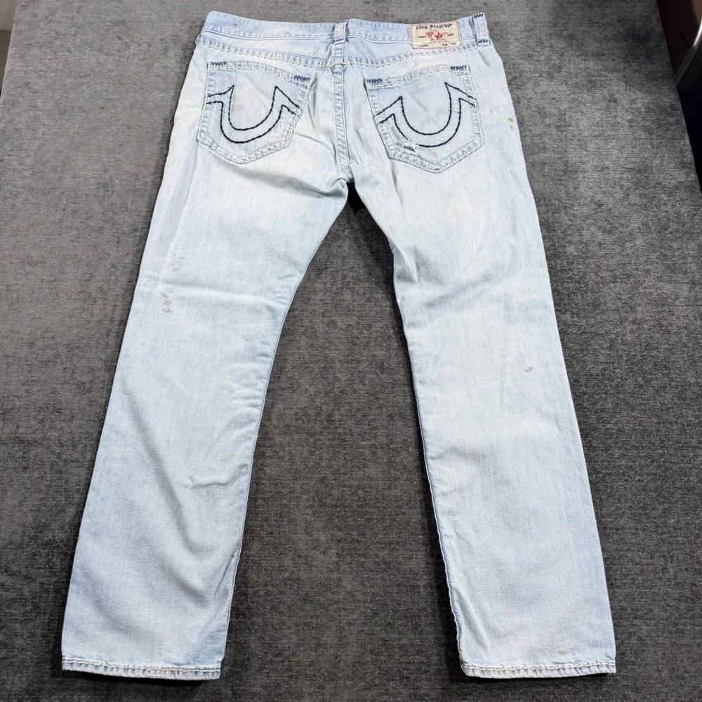 True Religion Ricky Relaxed Straight Light Wash Blue Denim Jeans Mens Size 42